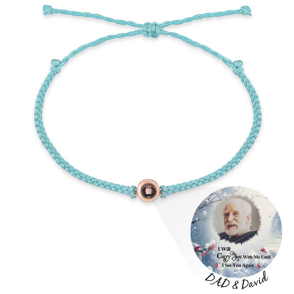 Pulsera De Proyección De Fotos Personalizada, Pulsera Circular De Cuerda Negra Trenzada, Regalo Conmemorativo Para El Día Del Padre - soufeeles