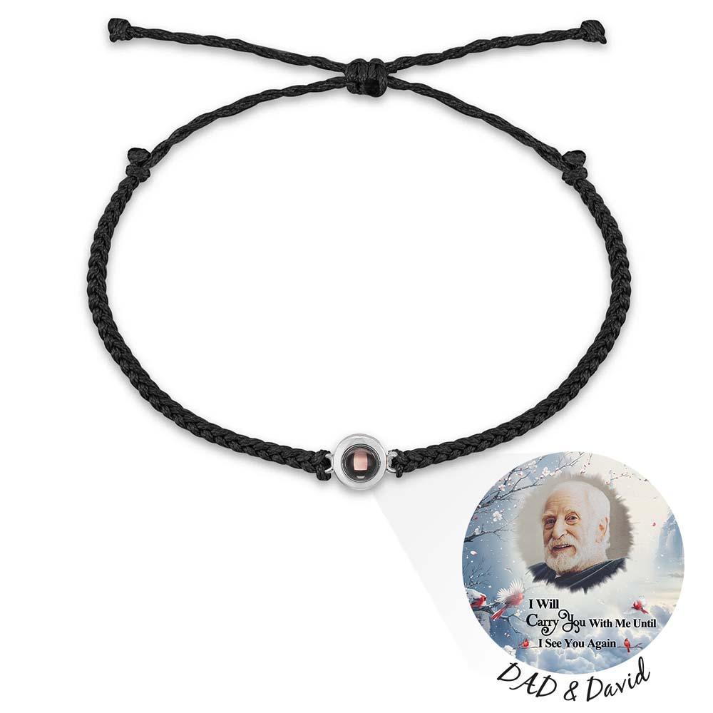 Pulsera De Proyección De Fotos Personalizada, Pulsera Circular De Cuerda Negra Trenzada, Regalo Conmemorativo Para El Día Del Padre - soufeeles