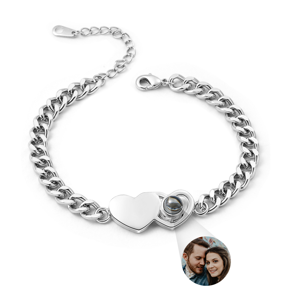 Pulsera Personalizada Con Proyección De Fotos, Cadena Cubana En Forma De Corazón, El Mejor Regalo De Navidad Para Parejas. - soufeeles