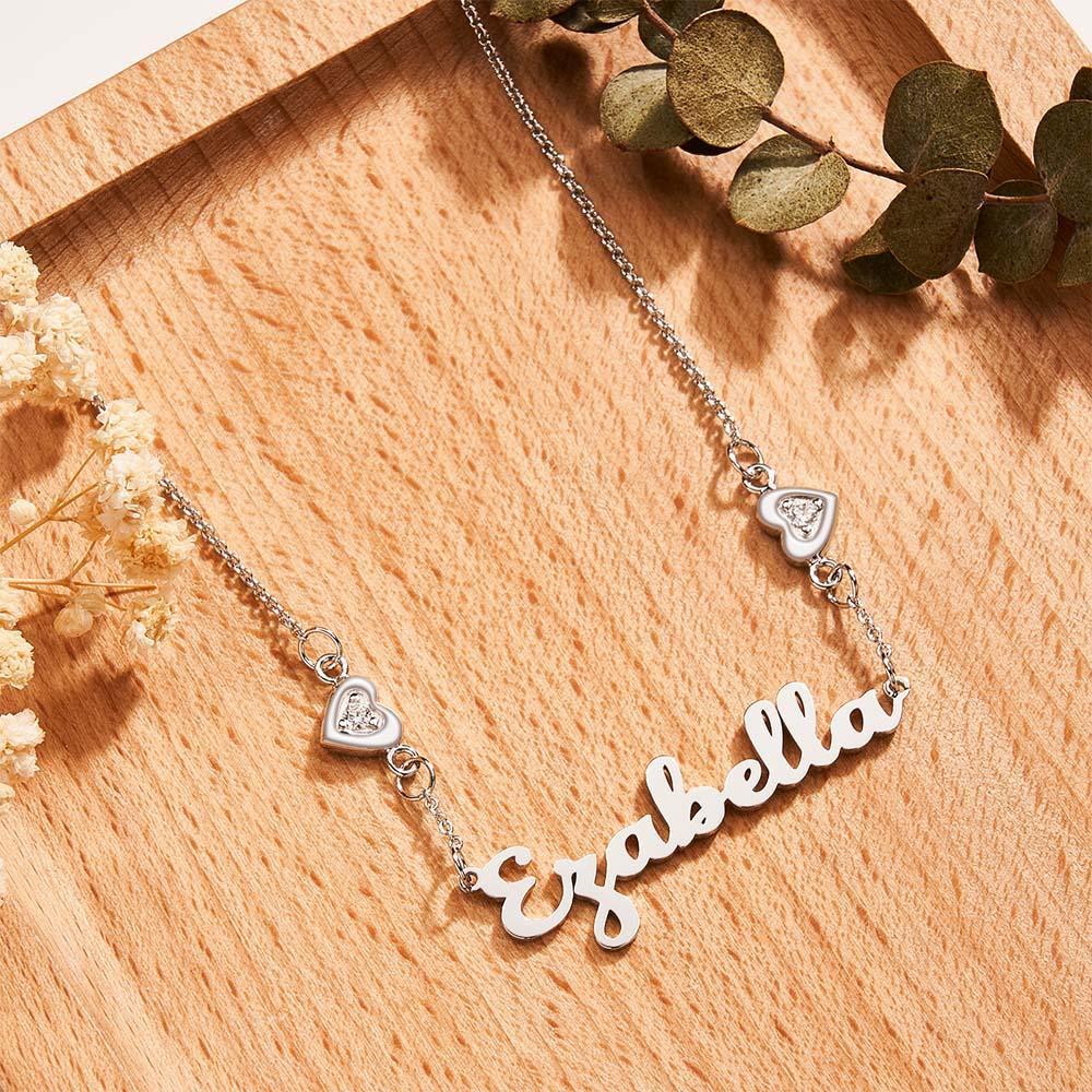 Collar Con Nombre Personalizado, Elegante Colgante De Corazones Dobles, Regalos Para Mujeres - soufeeles