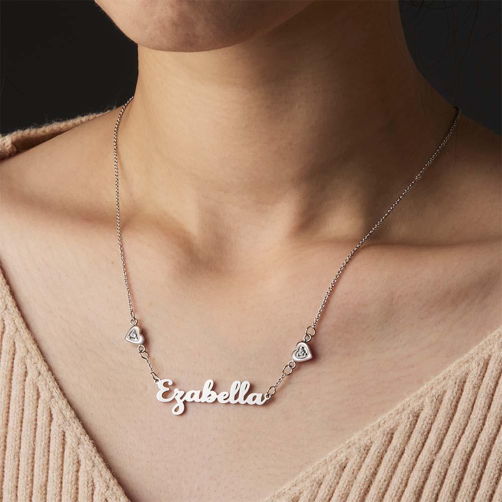 Collar Con Nombre Personalizado, Elegante Colgante De Corazones Dobles, Regalos Para Mujeres - soufeeles