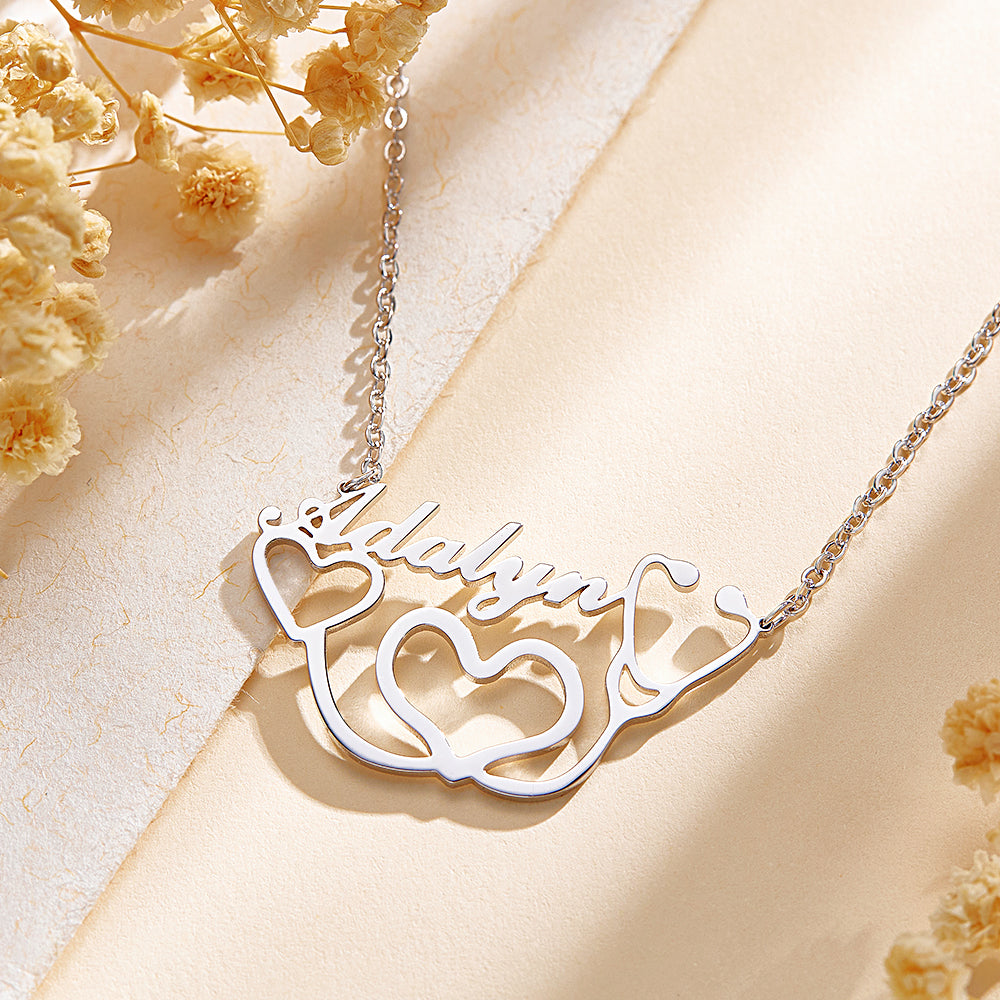 Collar De Estetoscopio Personalizado En Forma De Corazón: Regalo De Joyería Médica Con Nombre Personalizado Para Profesionales De La Salud - soufeeles