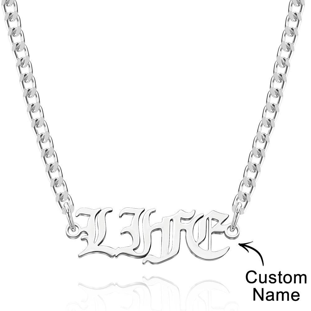 Collar Con Nombre Punk Personalizado, Collar De Barra Con Letras, Collar De Cadena Cubana Con Letras De Espina Gótica - soufeeles