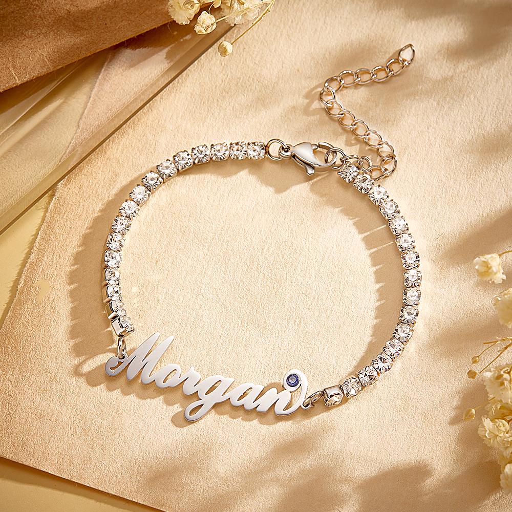 Pulsera De Tenis Con Piedra De Nacimiento Con Nombre Personalizado, Pulsera De Todos Los Diamantes De Moda, Regalo Para Ella - soufeeles