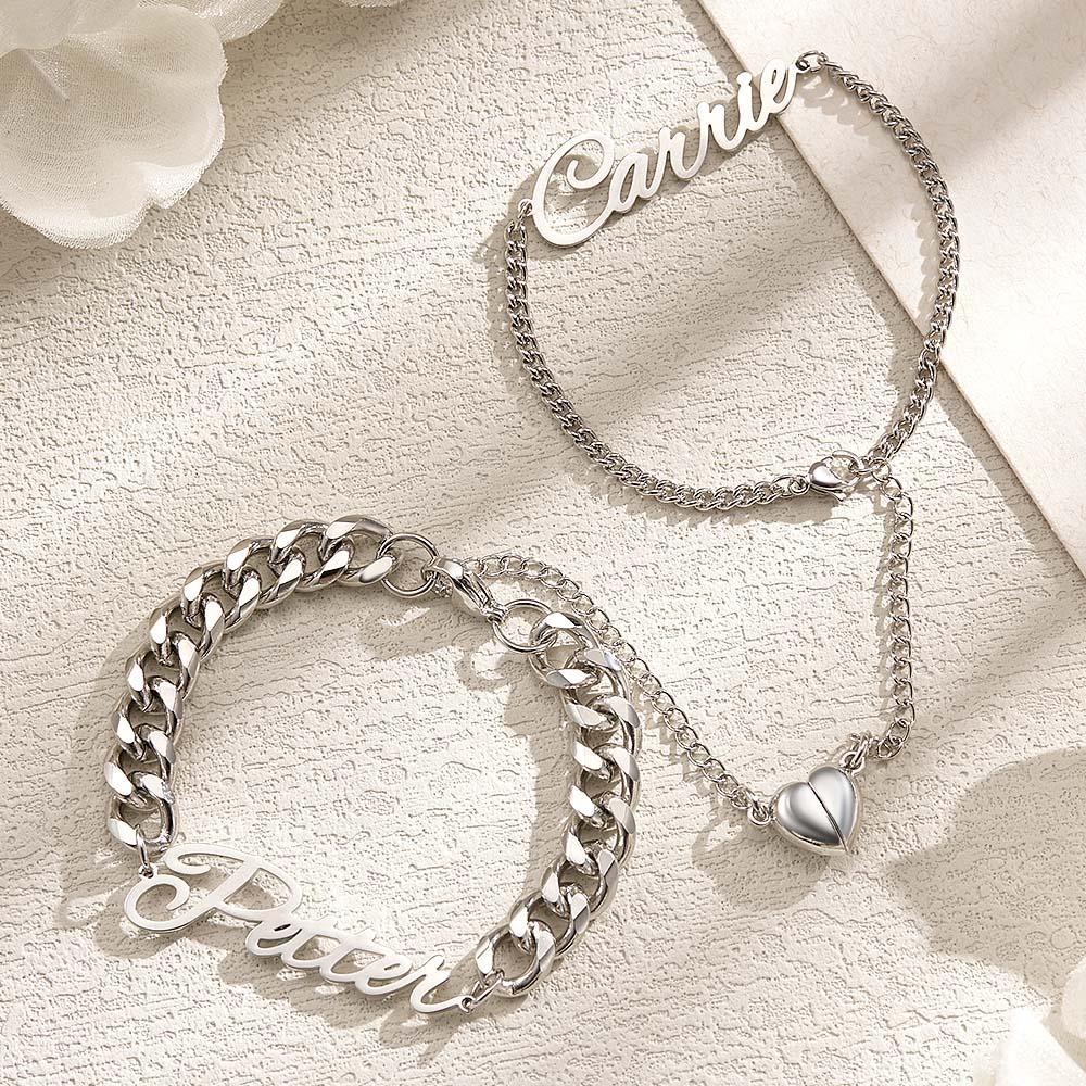 Pulsera De Pareja Con Nombre Personalizado, Regalo De Corazón Magnético Para Amante - soufeeles