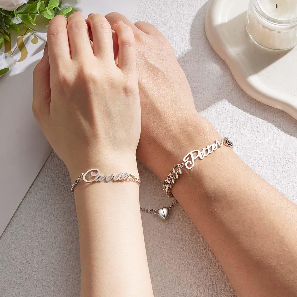 Pulsera De Pareja Con Nombre Personalizado, Regalo De Corazón Magnético Para Amante - soufeeles