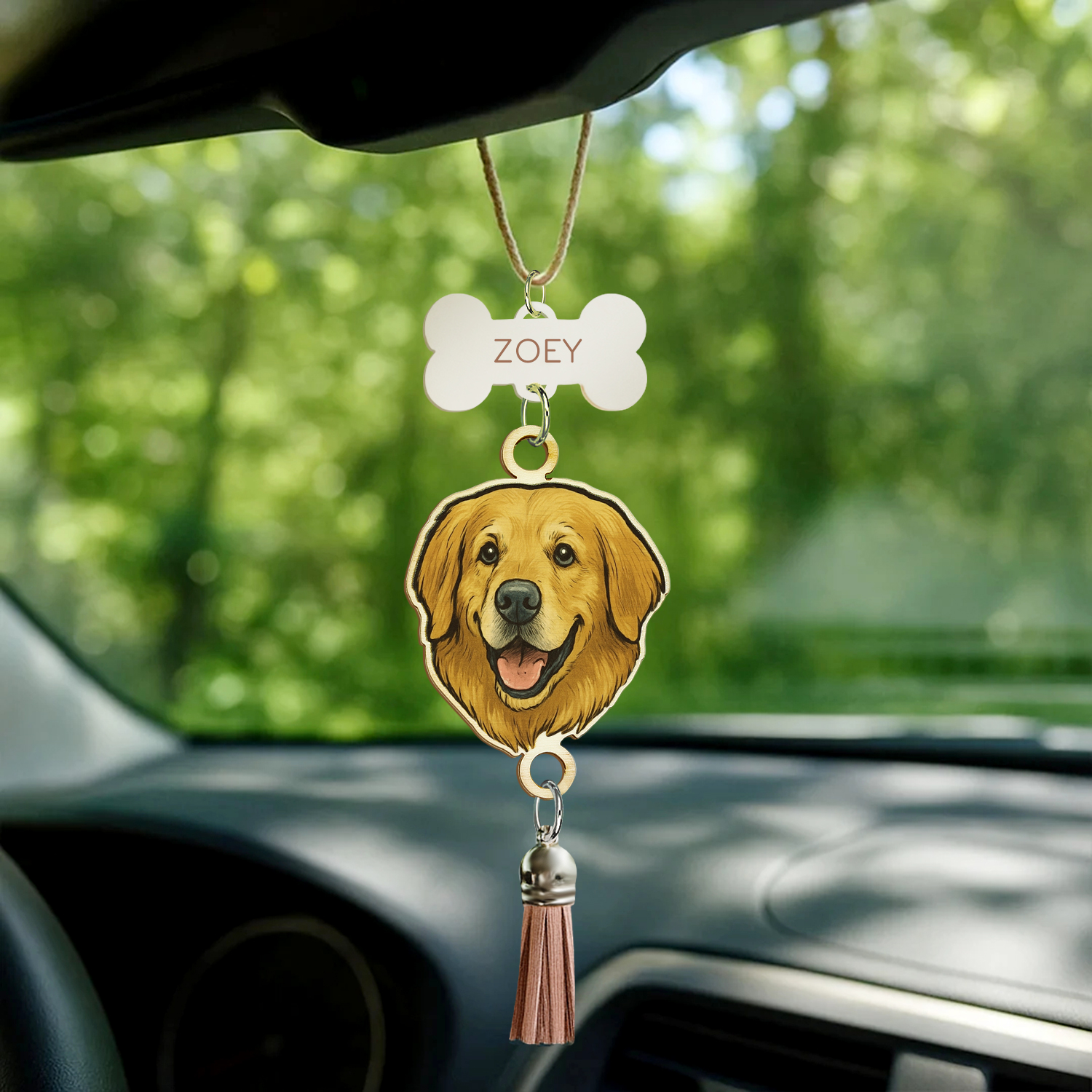 Dije Para Espejo Retrovisor Con Foto De Mascota Personalizada, Accesorio Para Coche, Pintado Y Grabado, Regalo Conmemorativo Personalizado Para Mascotas. - soufeeles