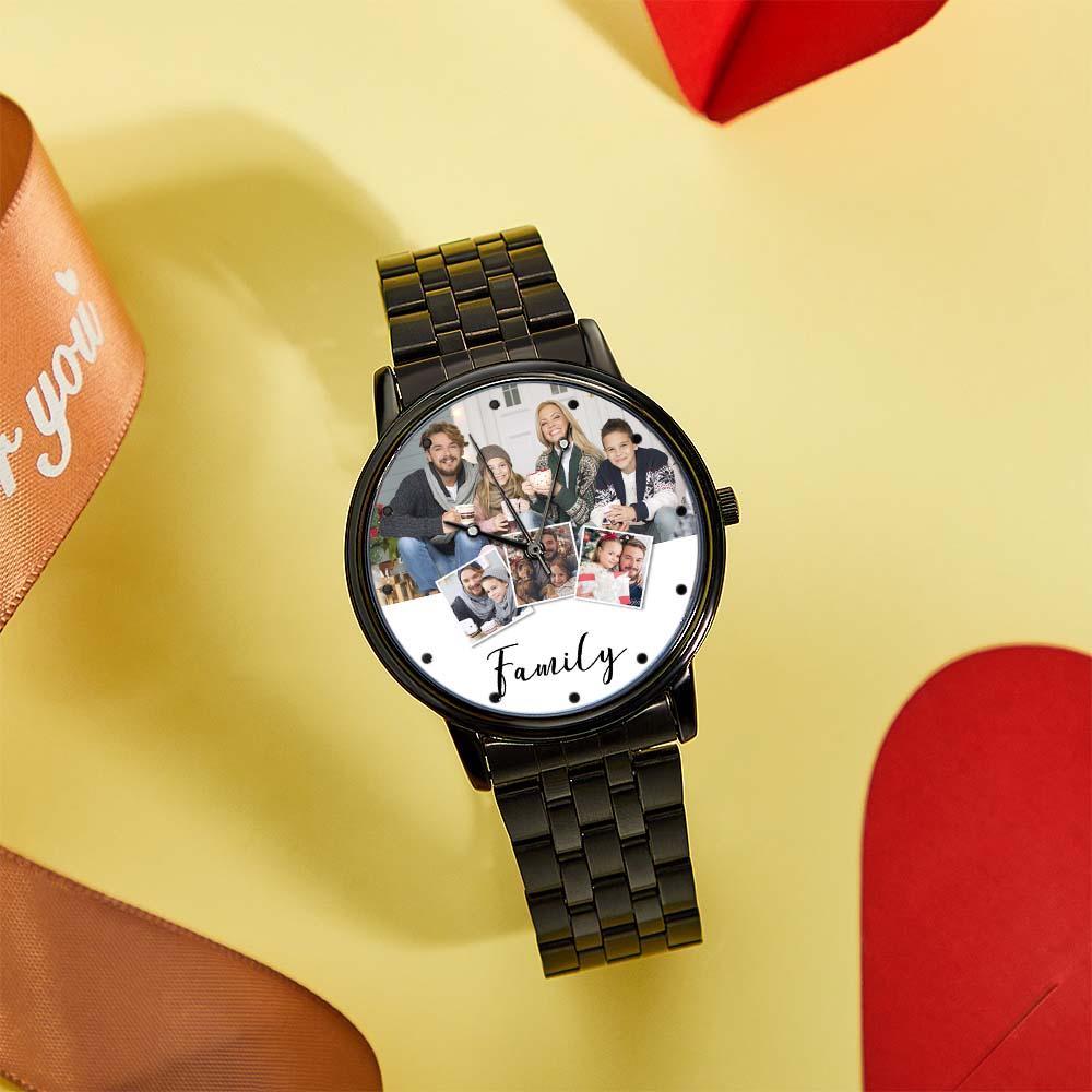 Reloj Fotográfico De Pulsera De Aleación Negra Con Grabado Personalizado Para Hombre, Regalos De Navidad Para Mi Familia - soufeeles