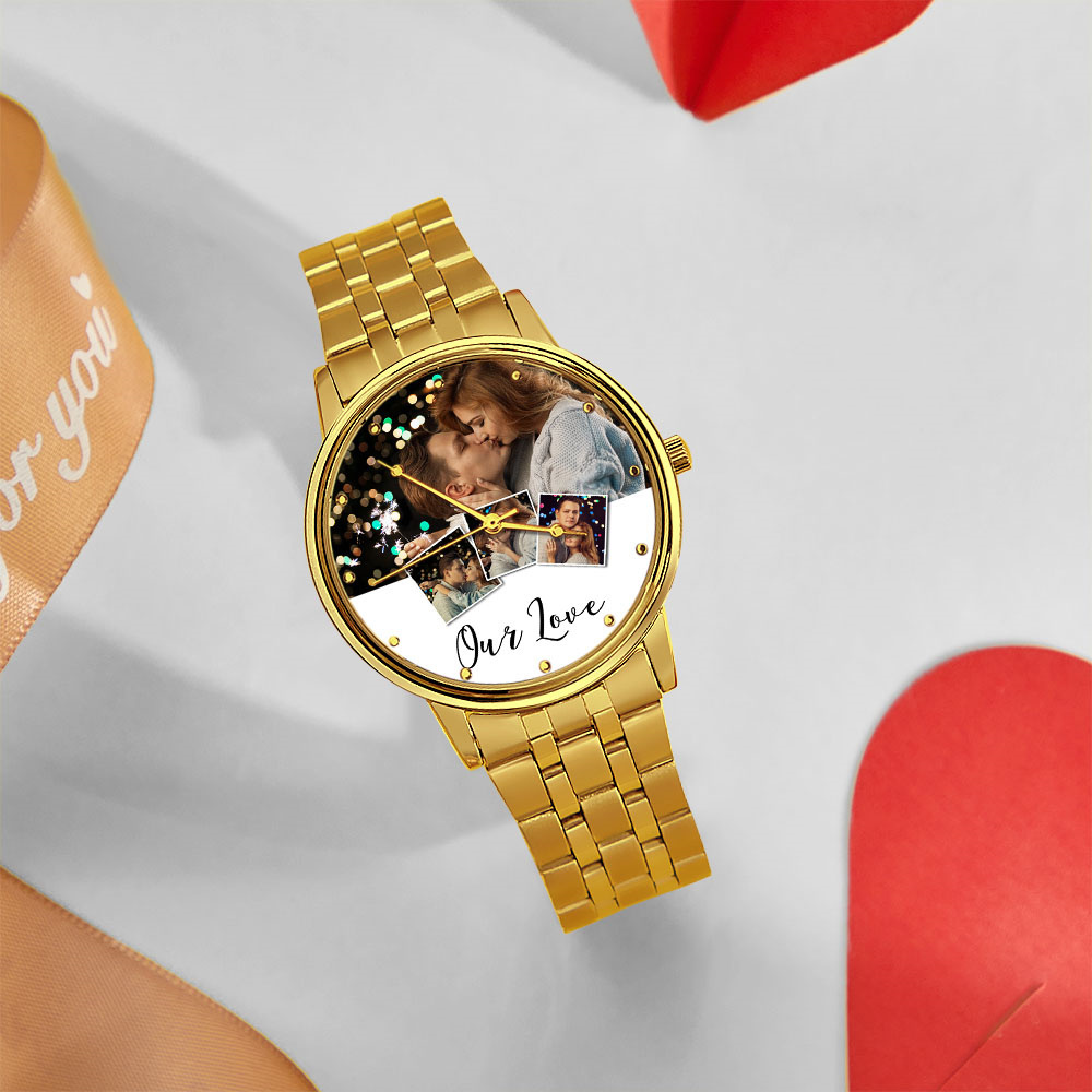 Reloj Con Foto Grabada Personalizada, Pulsera De Aleación Negra Para Hombre, Reloj Con Foto, Regalos Del Día De San Valentín Para Novio - soufeeles