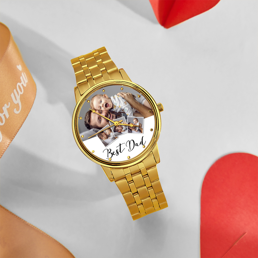 Reloj Con Foto Grabada Personalizada, Pulsera De Aleación Negra Para Hombre, Reloj Con Foto, Regalos Para El Día Del Padre Para Papá - soufeeles