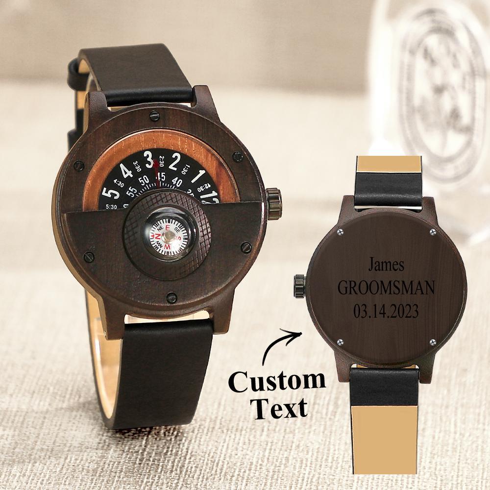 Reloj Grabado Personalizado Reloj De Madera Con Brújula Hecho A Mano Para Hombres - soufeeles