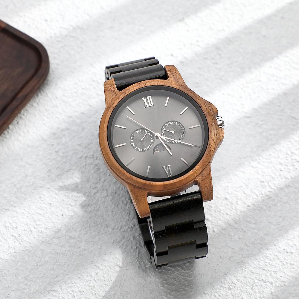 Reloj Personalizado De Madera Grabado Para Hombre, Reloj Personalizado Para Regalo De Aniversario De Marido - soufeeles