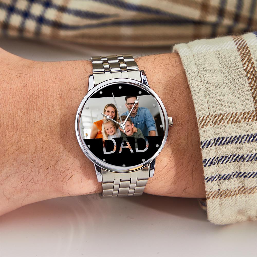 Reloj Con Foto Grabada Personalizada, Regalos Para El Día Del Padre, Pulsera De Aleación Negra Para Hombre, Reloj Con Foto Para Papá - soufeeles