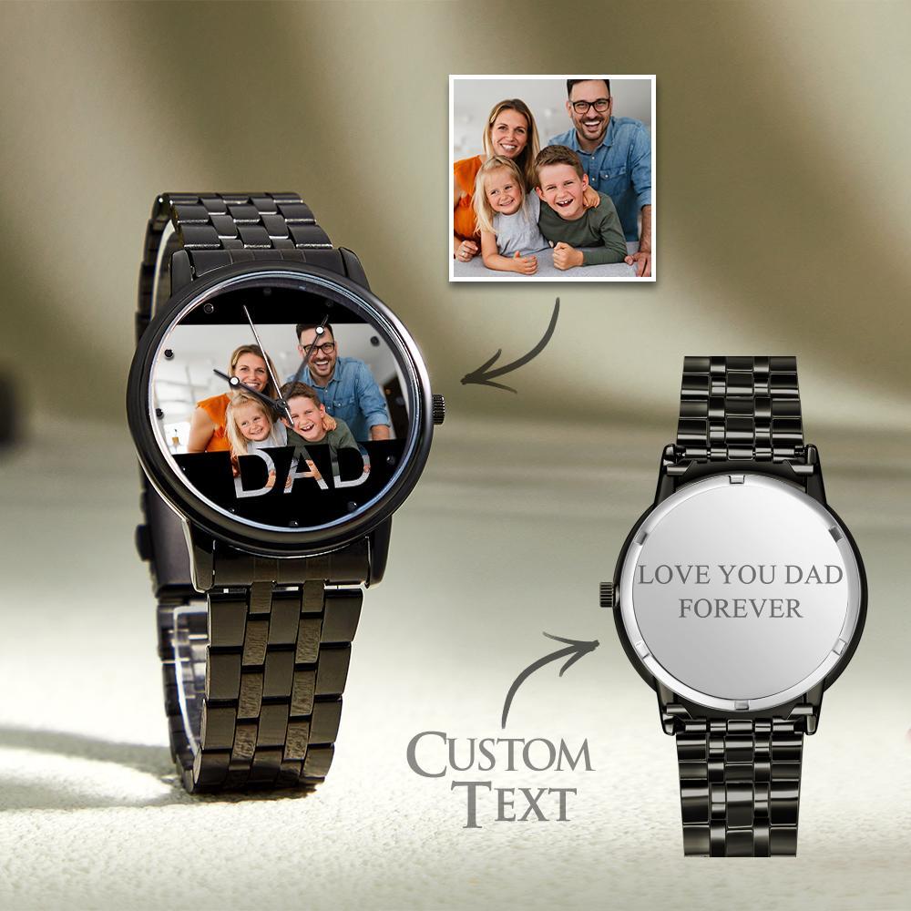 Reloj Con Foto Grabada Personalizada, Regalos Para El Día Del Padre, Pulsera De Aleación Negra Para Hombre, Reloj Con Foto Para Papá - soufeeles