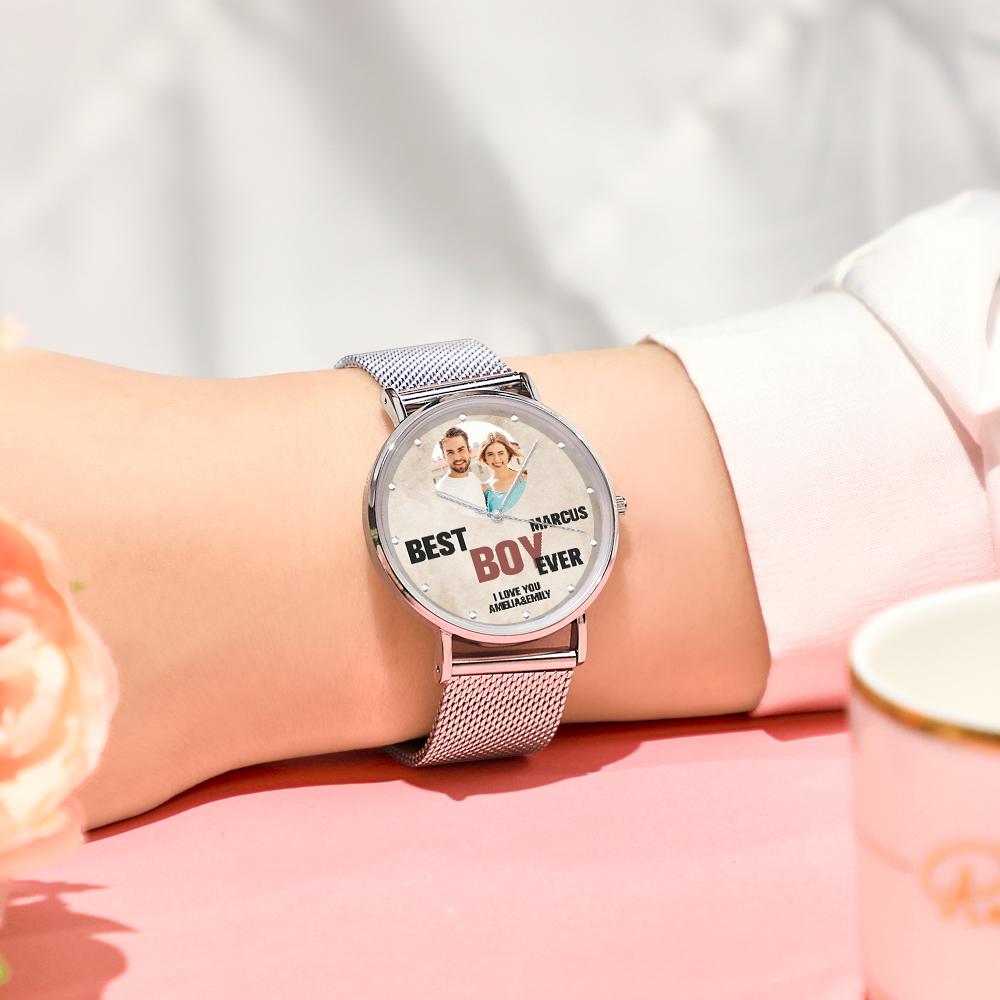 Relojes Con Foto Grabada Personalizada Con Correa De Aleación Regalo De San Valentín Para Él - soufeeles