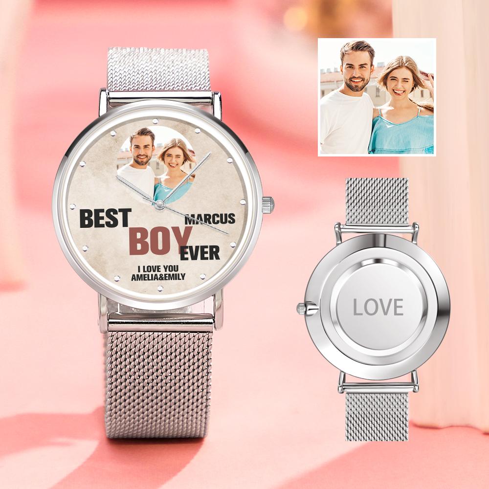 Relojes Con Foto Grabada Personalizada Con Correa De Aleación Regalo De San Valentín Para Él - soufeeles