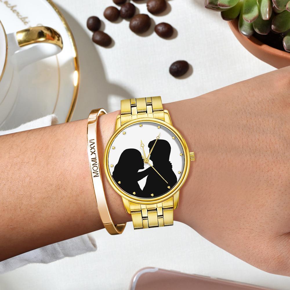 Reloj Personalizado Con Foto De Silueta, Reloj Grabado Personalizado, Regalos Conmemorativos Para Parejas - soufeeles