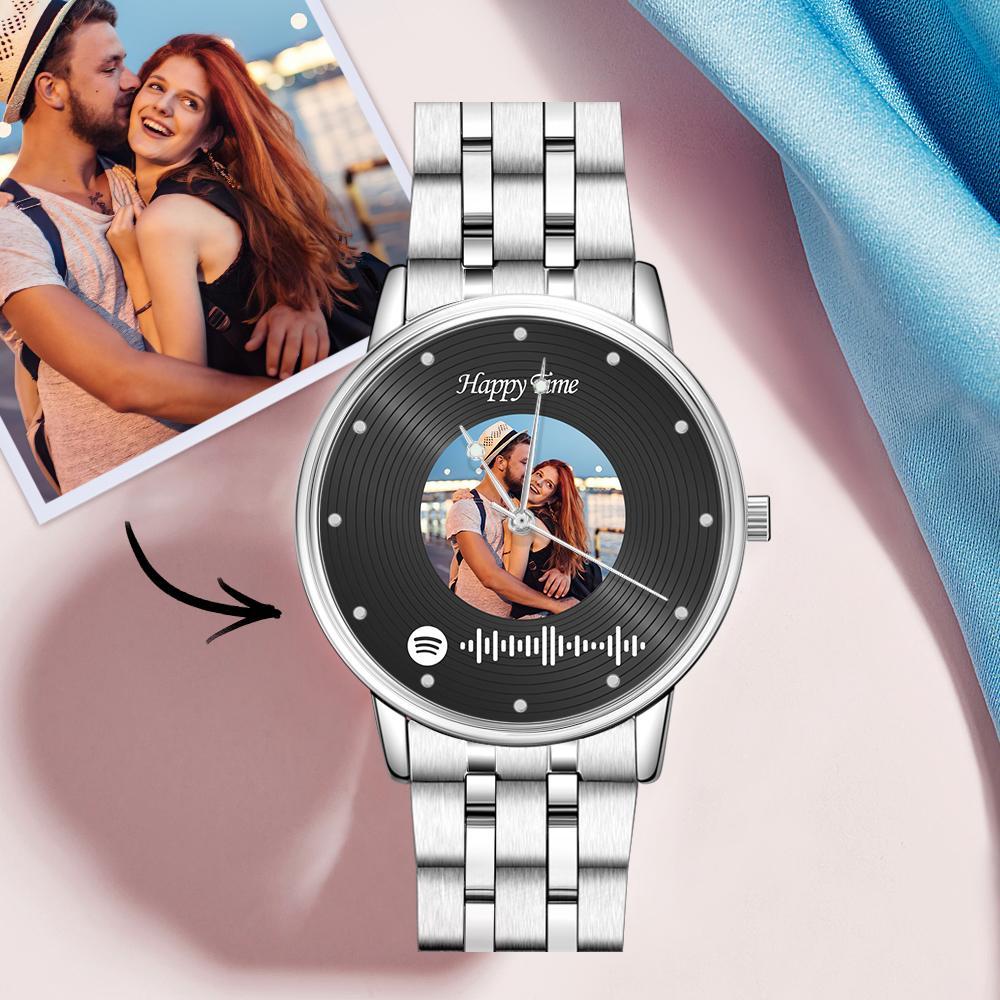 Foto Escaneable Spotify Code Watch Reloj De Diseño De Discos De Vinilo Vintage Regalos Para Parejas - soufeeles