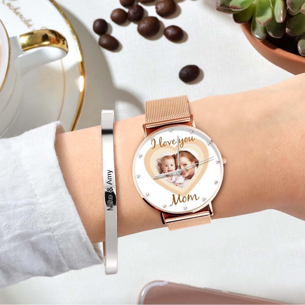 Relojes Personalizados Con Foto Grabada En Forma De Corazón Con Correa De Aleación, Regalo Del Día De La Madre Para Mamá - soufeeles