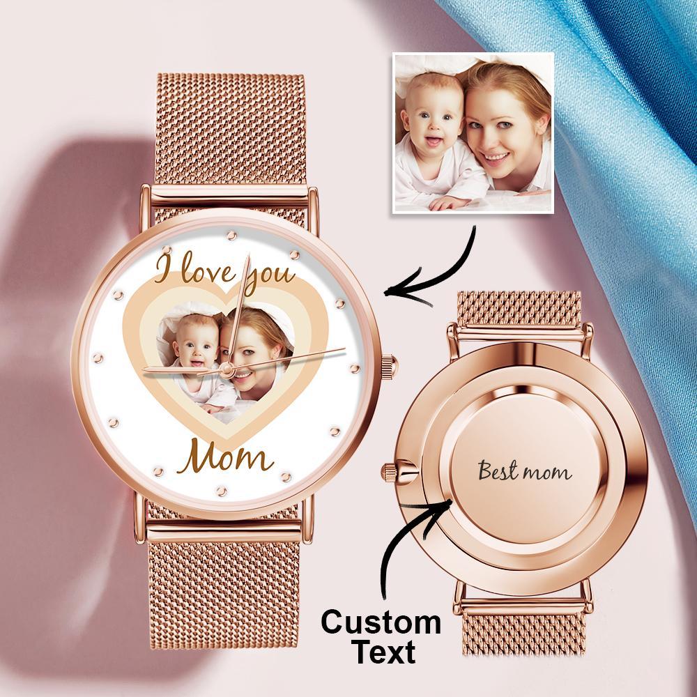 Relojes Personalizados Con Foto Grabada En Forma De Corazón Con Correa De Aleación, Regalo Del Día De La Madre Para Mamá - soufeeles