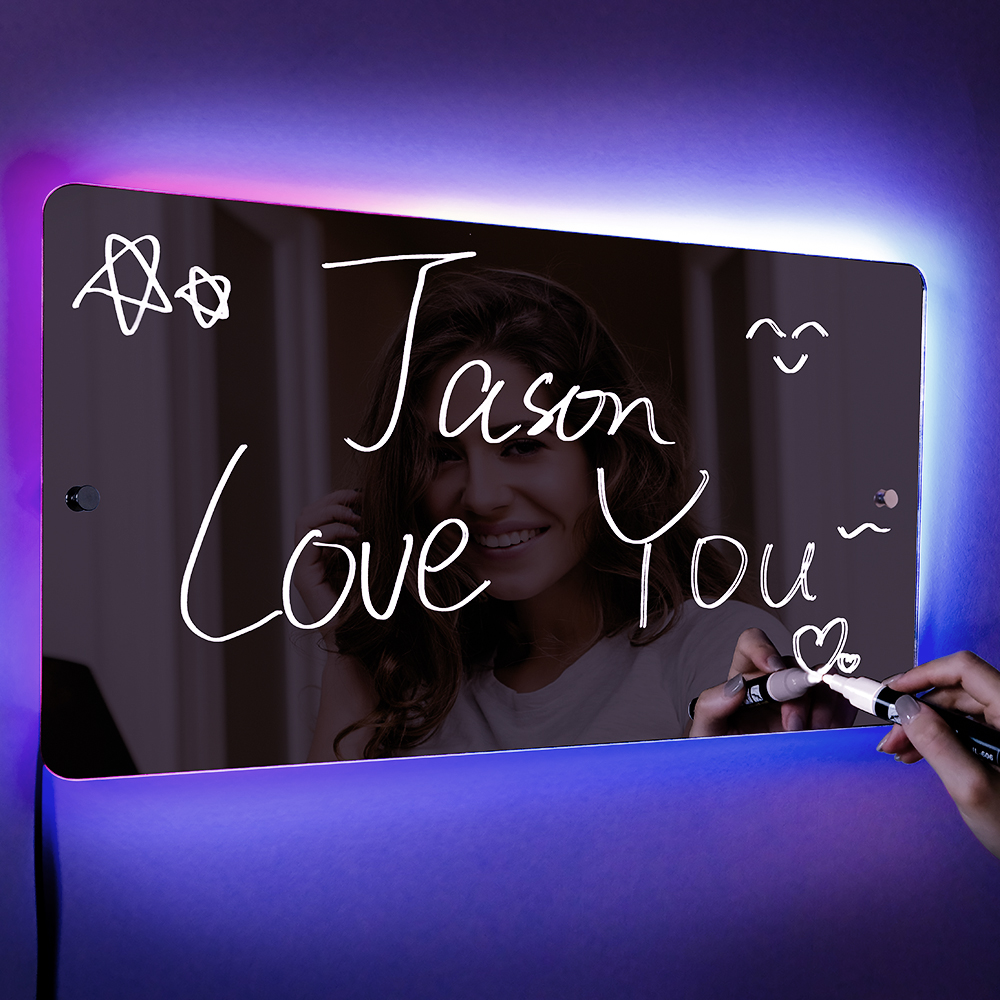 Letrero de espejo personalizado Corazón Texto personalizado Led multicolor Iluminado Colgante de pared Letreros de neón Decoración del hogar Regalo para Navidad