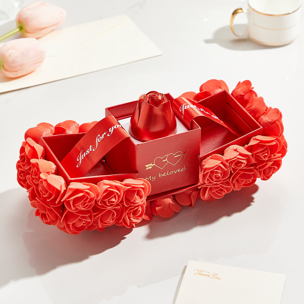 Caja De Regalo Romántica Con Forma De Rosa Elevable Con Ramo De Rosas - soufeeles