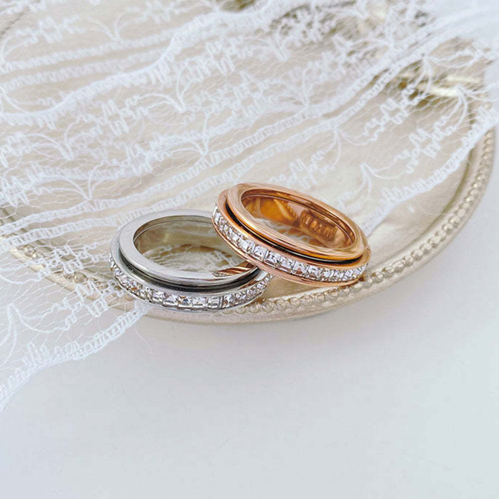 Anillo De Ansiedad Para Ella, Anillo Giratorio De Circonita Cúbica - soufeeles