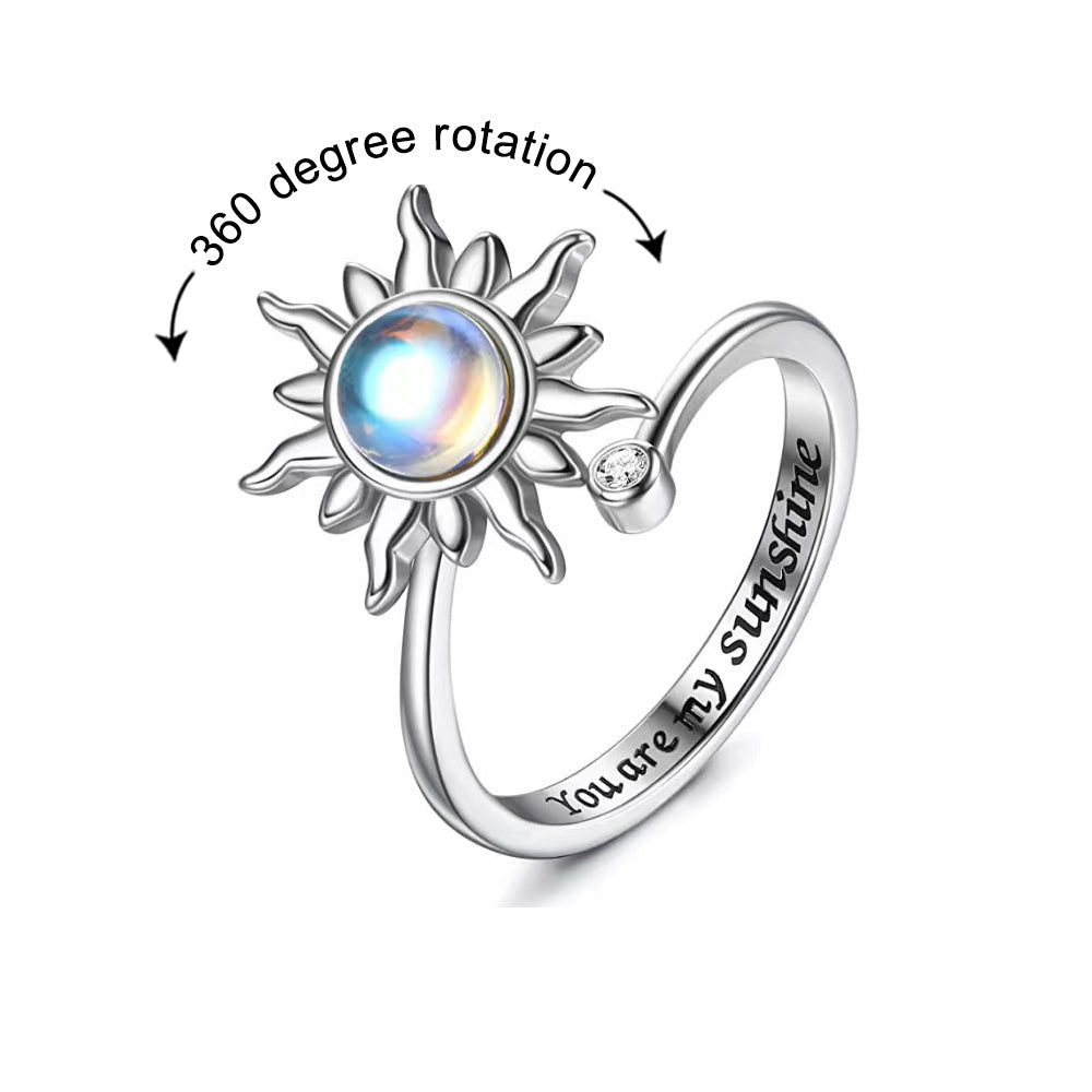 Anillo De Ansiedad Moon Star Fidget, Anillo Abierto Ajustable Para Aliviar El Estrés, Anillo Giratorio Para Mujeres - soufeeles