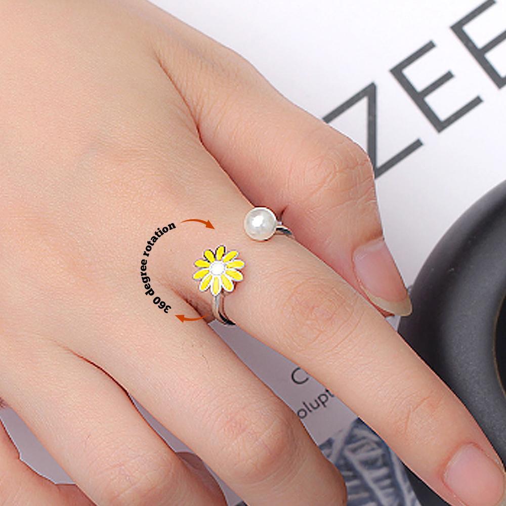 Anillo De Ansiedad Anillo Giratorio De Apertura De Flor De Margarita Regalos De Cumpleaños De Aniversario Para Mujeres Y Niñas - soufeeles