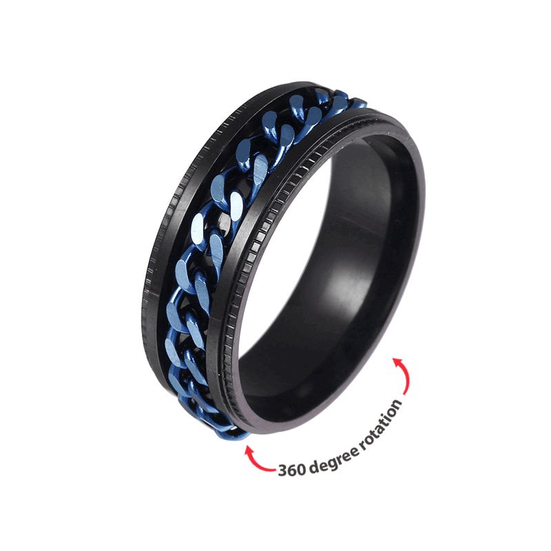 Anillo De Ansiedad Acero Inoxidable Biker Borde Ranurado Alivio Antiansiedad Regalo Para Él - soufeeles