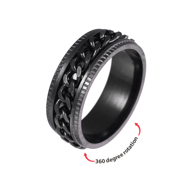 Anillo De Ansiedad Acero Inoxidable Biker Borde Ranurado Alivio Antiansiedad Regalo Para Él - soufeeles