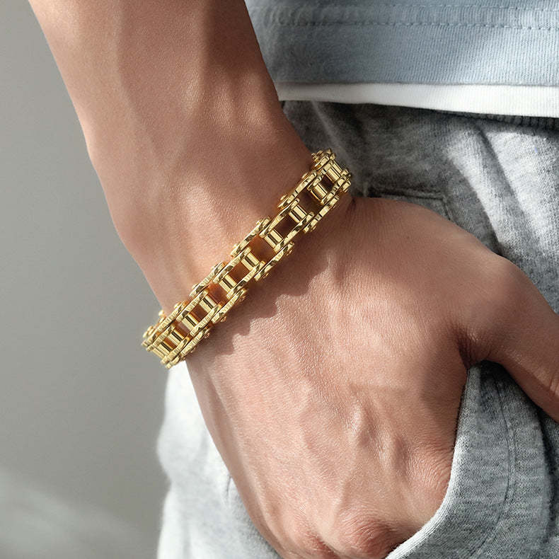 Pulsera De Bicicleta De Hip Hop Con Cadena De Motocicleta A La Moda, Regalos Dorados Para Hombres - soufeeles