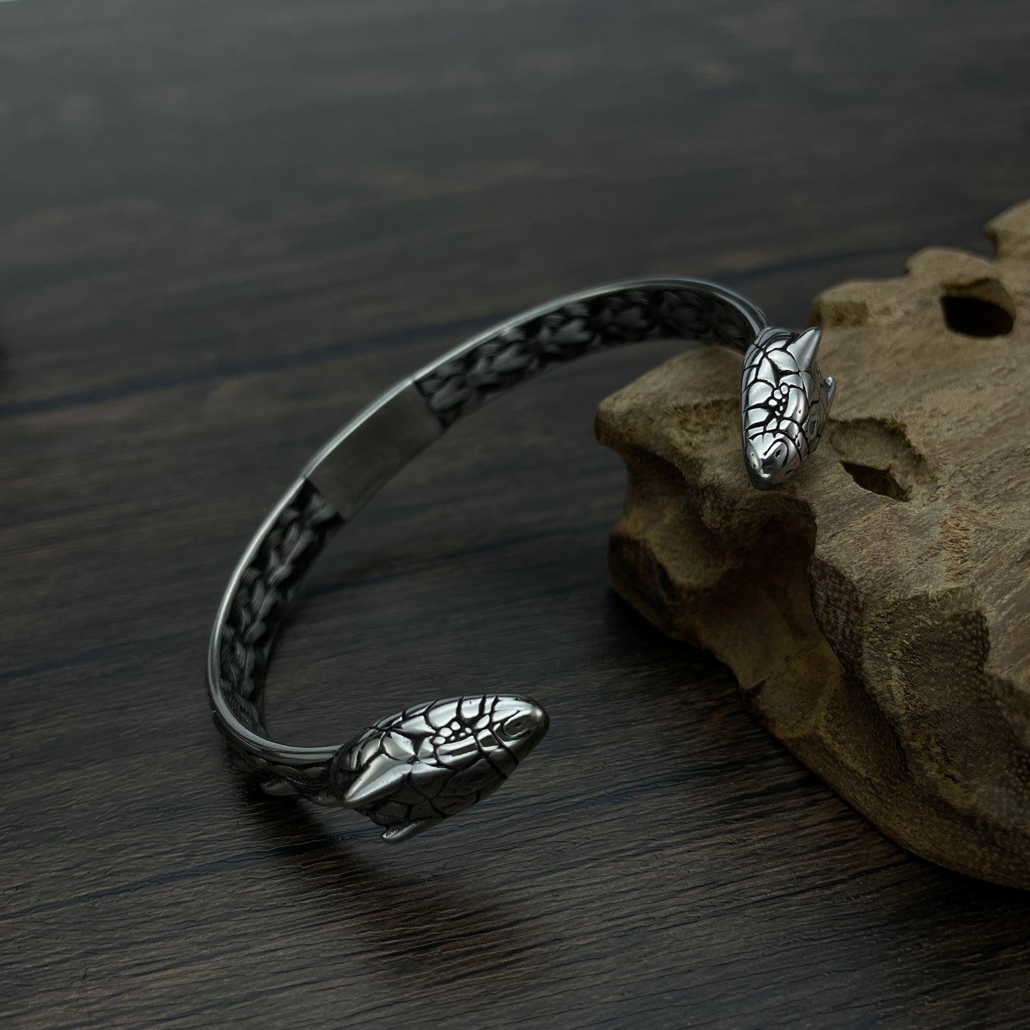 Pulsera Vikinga Retro Para Hombre Con Adorno De Cabeza De Serpiente Personalizado - soufeeles
