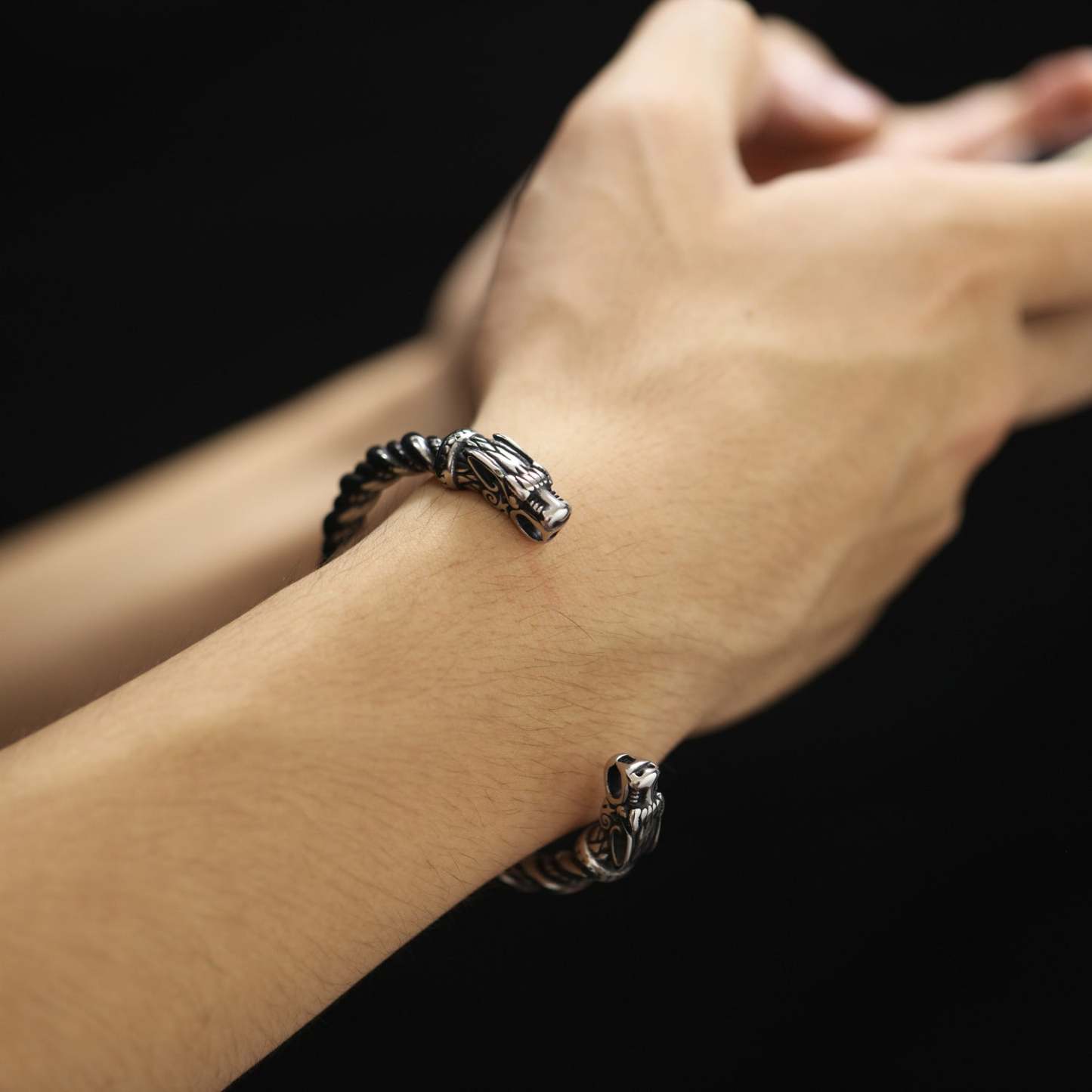 Pulsera Abierta Retro Vikinga Para Hombre, Joyería Con Cabeza De Dragón Dominante - soufeeles