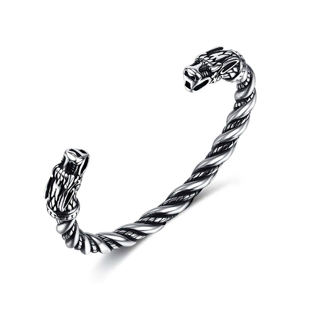 Pulsera Abierta Retro Vikinga Para Hombre, Joyería Con Cabeza De Dragón Dominante - soufeeles