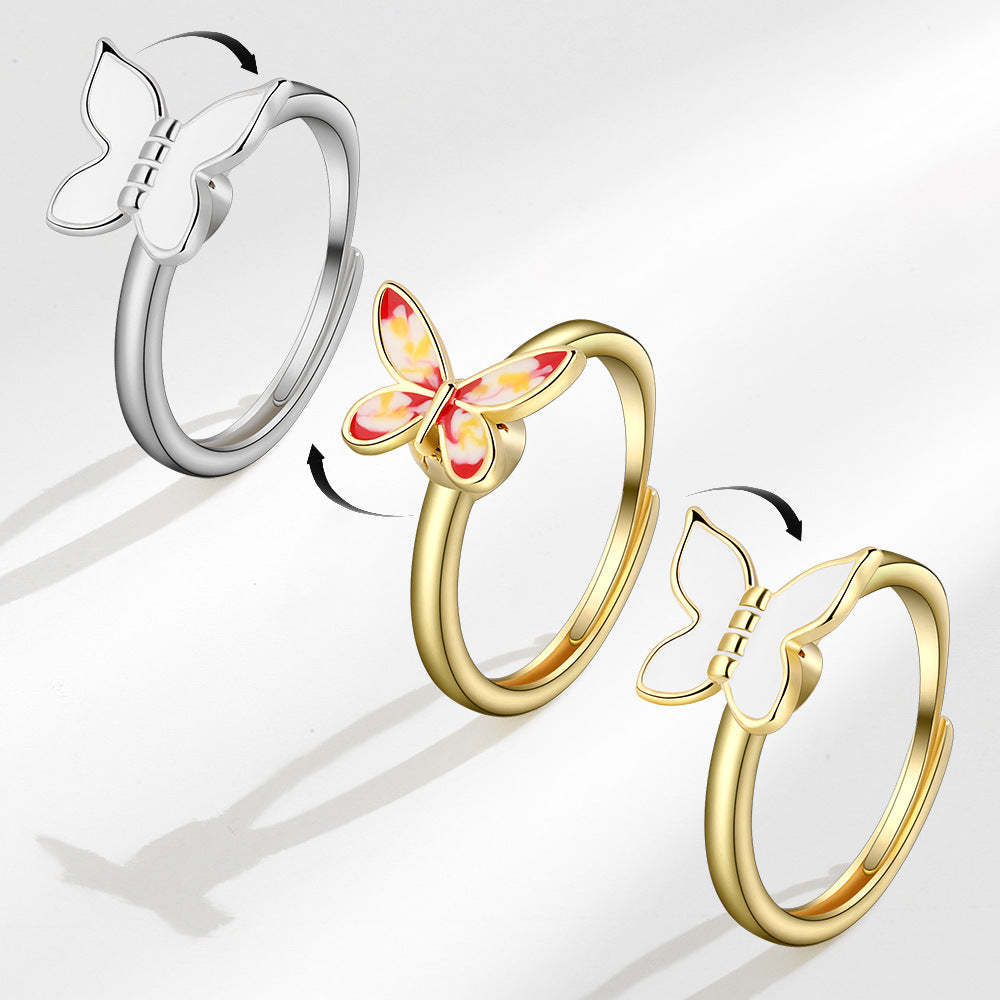 Fidget Anillo Antiansiedad Mariposa Abierta Ajustable Spinner Anillo Joyería Regalos Para Ella - soufeeles