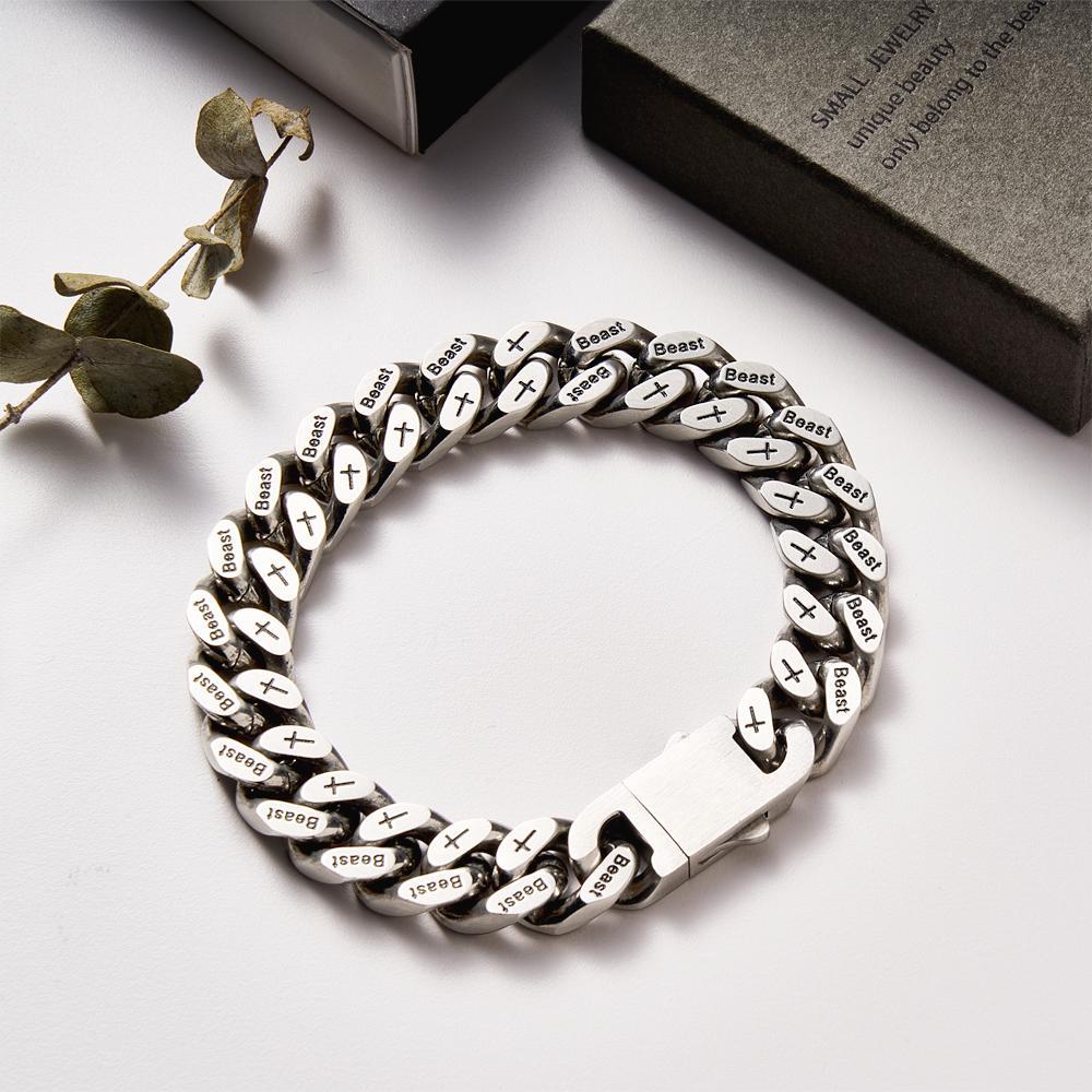 Pulsera Para Hombre Pulsera De Acero De Titanio Pulsera Cubana De Bestia De Doble Cara Regalo Perfecto Para Él - soufeeles