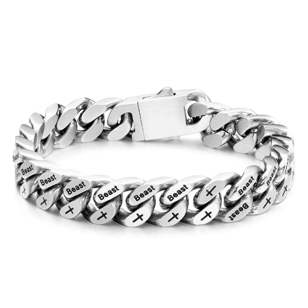 Pulsera Para Hombre Pulsera De Acero De Titanio Pulsera Cubana De Bestia De Doble Cara Regalo Perfecto Para Él - soufeeles