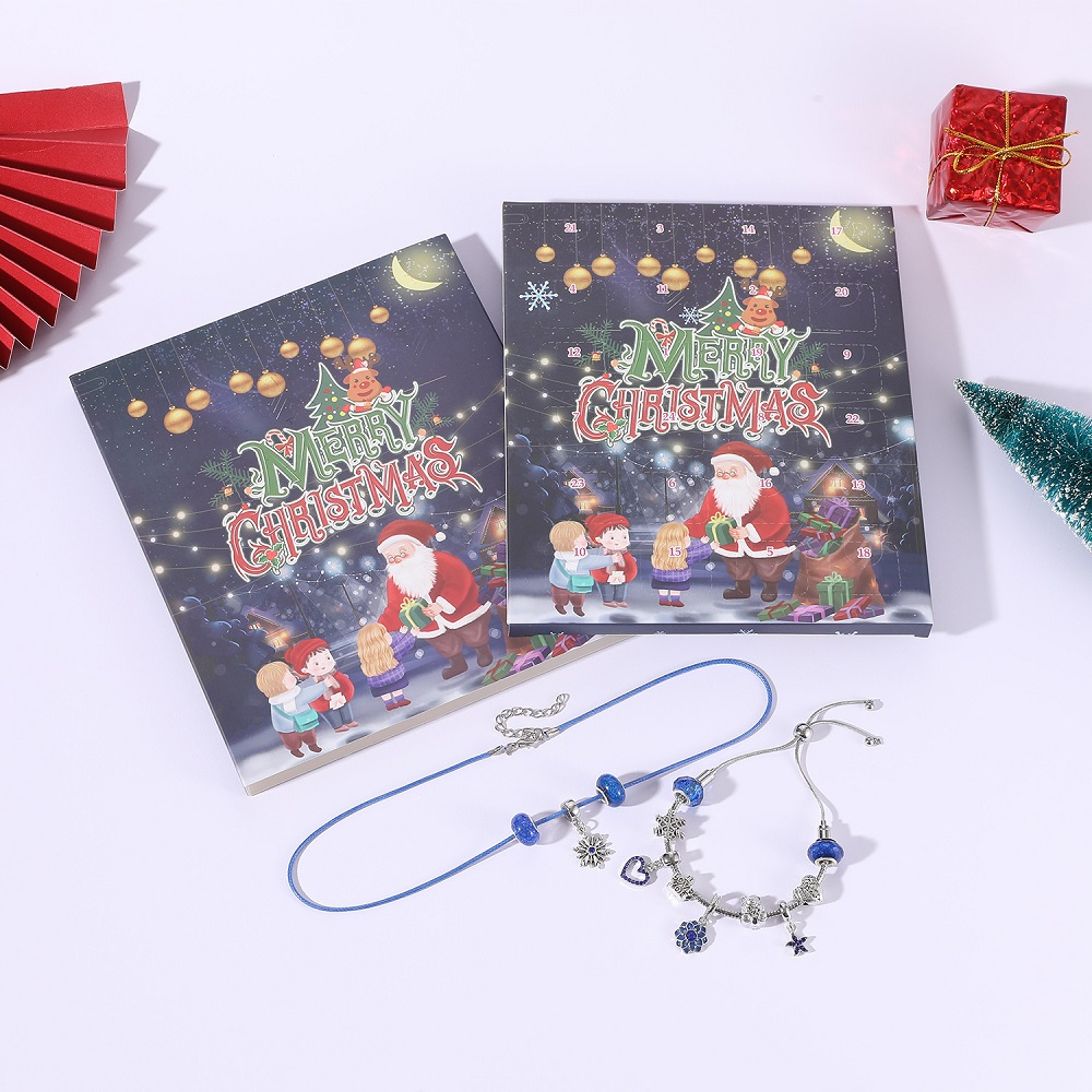 Conjunto Con Caja De Regalo Con Calendario De Cuenta Regresiva Y Dijes Navideños, Joyería Con Dijes Diy, Pulsera De Copo De Nieve, Regalo - soufeeles
