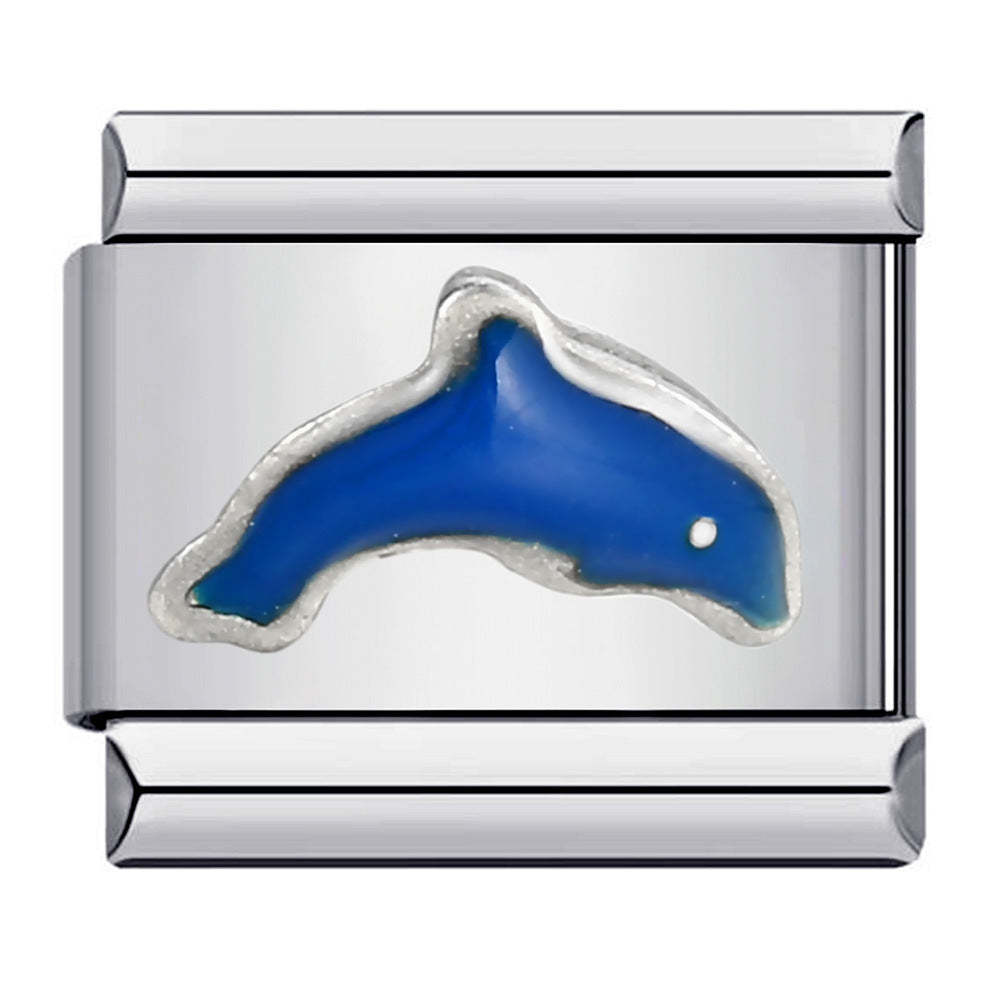 Charm Italiano Delfín Azul Para Pulseras Charm Italianas Link Composable - soufeeles
