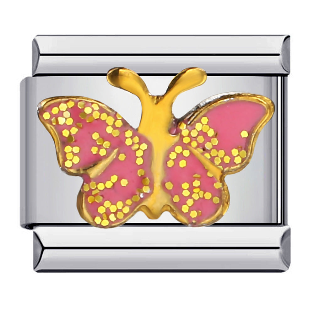 Charm Italiano Mariposa Rosa Deslumbrante Para Pulseras Italianas Charm Composable Link - soufeeles