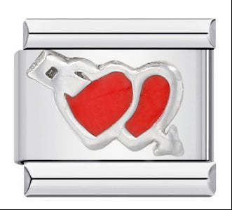 Charm Italiano Doble Amor Rojo Para Pulseras Italianas Charm Composable Link - soufeeles