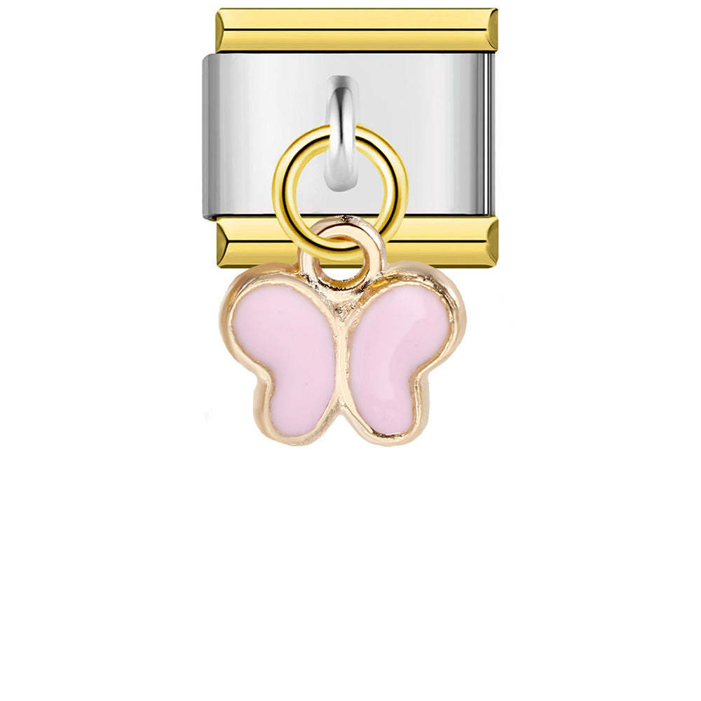 Colgante Mariposa Rosa Borde Dorado Charm Italiano Para Pulseras Italianas Charm Composable Link - soufeeles