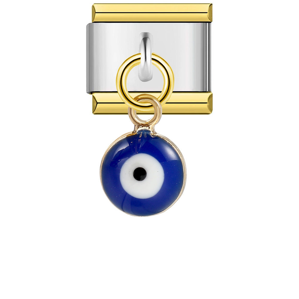 Colgante Ojo Del Diablo Con Borde Dorado Charm Italiano Para Pulseras Italianas Charm Composable Link - soufeeles