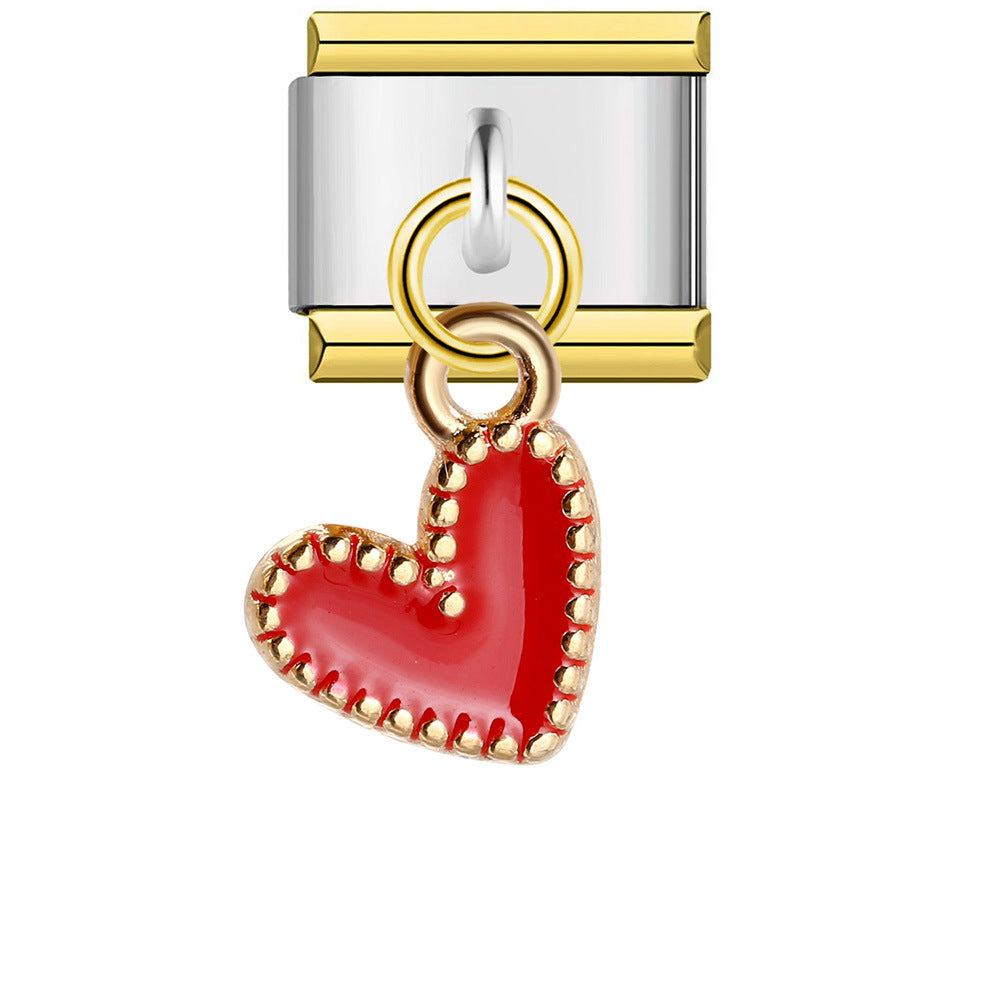 Colgante Corazón Amor Rojo Borde Dorado Charm Italiano Para Pulseras Italianas Charm Composable Link - soufeeles