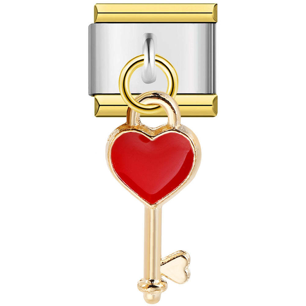 Colgante Llave Amor Rojo Charm Italiano Para Pulseras Italianas Charm Composable Link - soufeeles