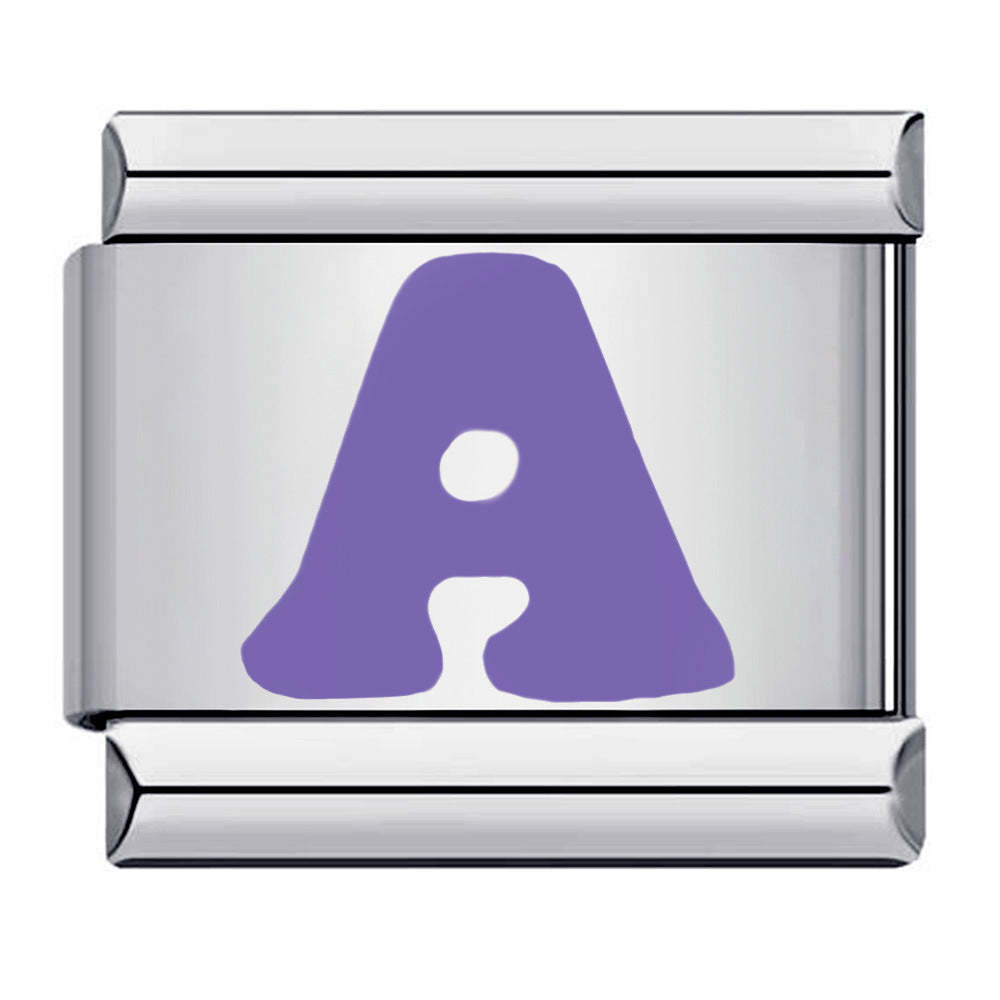 Charm Italiano Letra A Morada Para Pulseras Charm Italianas Link Composable - soufeeles