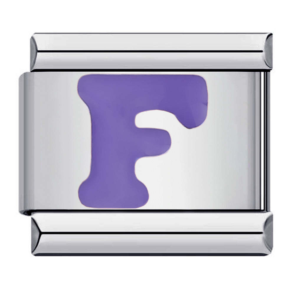 Charm Italiano Letra F Morada Para Pulseras Charm Italianas Link Composable - soufeeles