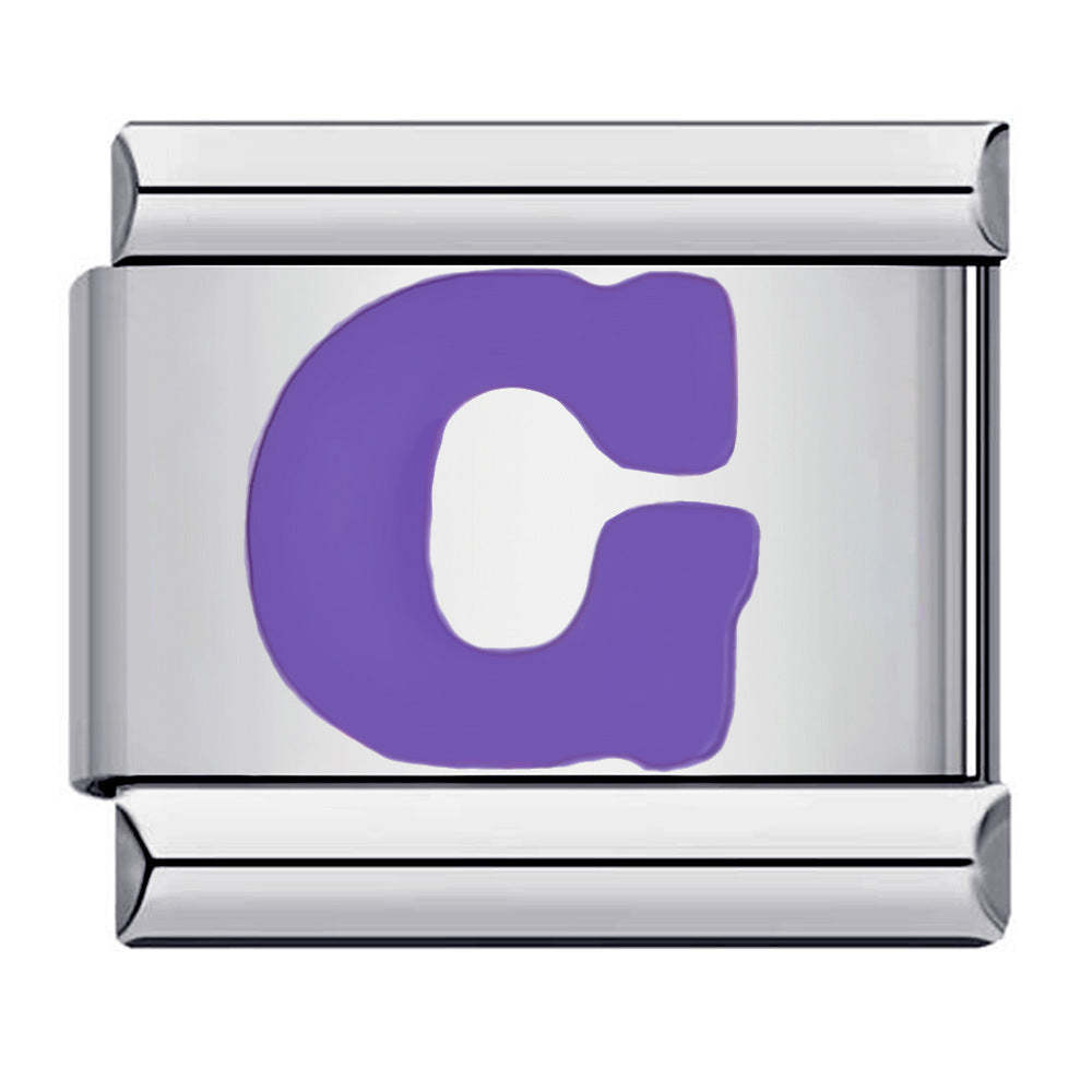 Charm Italiano Letra G Morada Para Pulseras Italianas Charm Link Composable - soufeeles