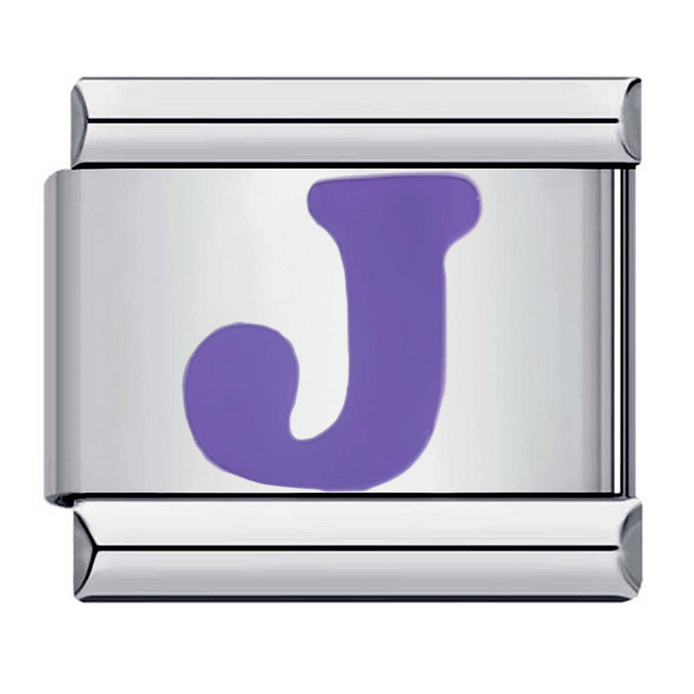 Charm Italiano Letra J Morada Para Pulseras Italianas Charm Link Composable - soufeeles